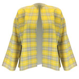SOFIE D'HOORE YELLOW / GREEN MULTI CHECKERED OPEN FRONT WOOL JACKET